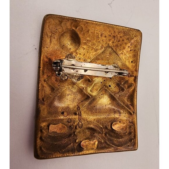 Vintage Copper-Tone Mountain & Fish Scene Brooch Pin Native American Artisan - Picture 2 of 4